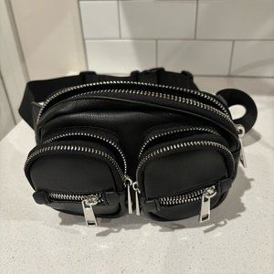 Topshop Double Pocket Faux Leather Shoulder Bag - Black with Zippers